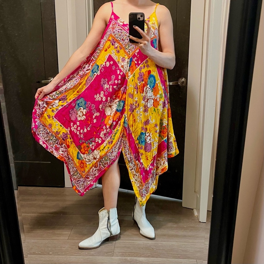 Anthropologie Handkerchief Trapeze Multicolor V-Neck Dress XS/S